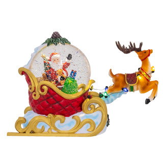 Thumbnail 1: Kurt Adler Musical Lighted USB Santa On Sleigh Moving Deer Table Piece 