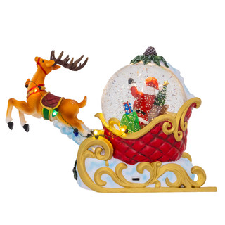 Thumbnail 3: Kurt Adler Musical Lighted USB Santa On Sleigh Moving Deer Table Piece 