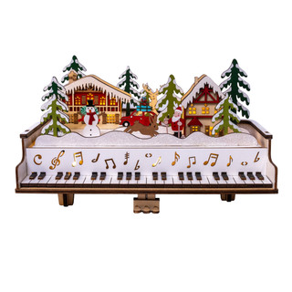 Thumbnail 1: Kurt Adler 6.3 in. LED Lighted Piano With Village Scene & Santa 