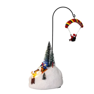 Thumbnail 6: Kurt Adler  13.2 in. Musical LED Parachute Santa Skiing Table Piece 