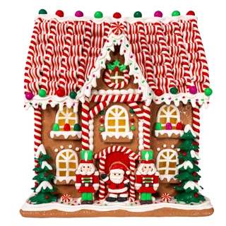 Thumbnail 1: Kurt Adler 14 in. Battery Operated Candy Stripe Gingerbread House 