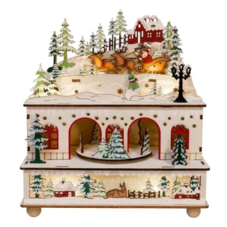 Thumbnail 1: Kurt Adler 9 in. Lighted Musical Snowy Country House Santa Table Piece 