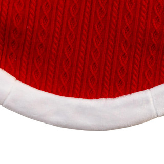 Thumbnail 5: Kurt Adler 48 in. Red Cable Knit With White Faux Fur Border Tree Skirt 