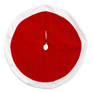 Thumbnail 1: Kurt Adler 48 in. Red Cable Knit With White Faux Fur Border Tree Skirt 