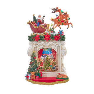 Thumbnail 1: Kurt Adler  Lighted USB Fireplace Santa & Swirling Glitter Table Piece 