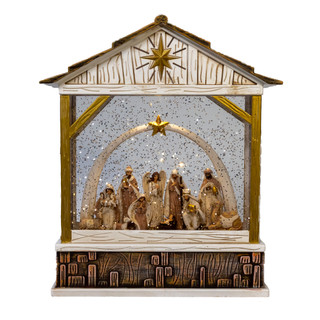 Thumbnail 1: Kurt Adler LED Courtyard Nativity Scene With Glitter Water Lantern 