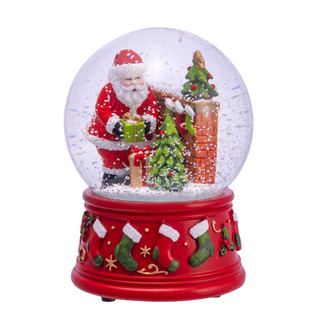 Thumbnail 1: Kurt Adler 100MM Wind-Up Musical Santa With Fireplace Water Globe 