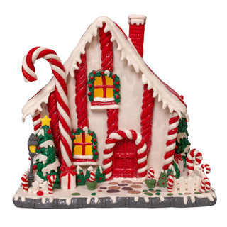 Thumbnail 1: Kurt Adler 10.5 in. Battery Operated LED Candy Cane Lane House 
