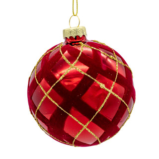 Thumbnail 2: Kurt Adler 6 Pc. Flocked Red With Gold Glittered Design Ball Ornaments 