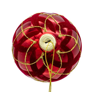 Thumbnail 3: Kurt Adler 6 Pc. Flocked Red With Gold Glittered Design Ball Ornaments 