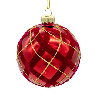 Thumbnail 4: Kurt Adler 6 Pc. Flocked Red With Gold Glittered Design Ball Ornaments 