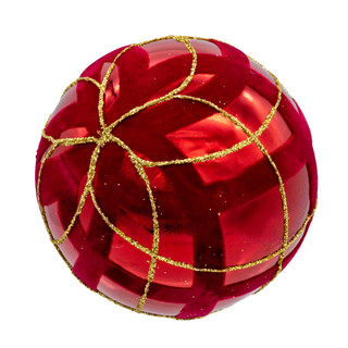 Thumbnail 5: Kurt Adler 6 Pc. Flocked Red With Gold Glittered Design Ball Ornaments 