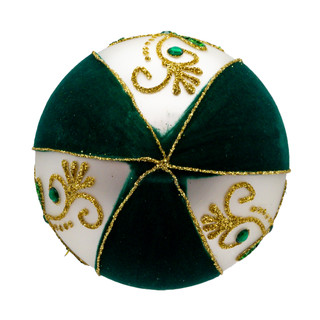 Thumbnail 2: Kurt Adler 6 Pc. Flocked Green & White With Shamrocks Ball Ornaments 
