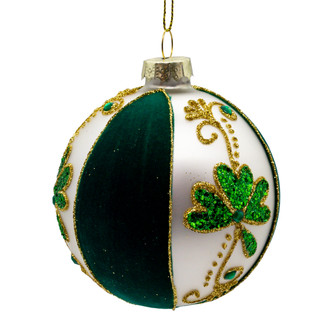 Thumbnail 3: Kurt Adler 6 Pc. Flocked Green & White With Shamrocks Ball Ornaments 