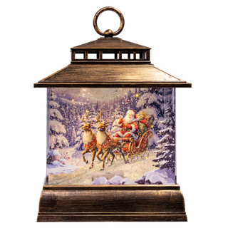 Thumbnail 1: Kurt Adler  9" USB Lighted Santa With Swirling Glitter Water Lantern 