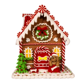 Thumbnail 1: Kurt Adler  8 in. Battery Operated LED Gingerbread House With Dog 