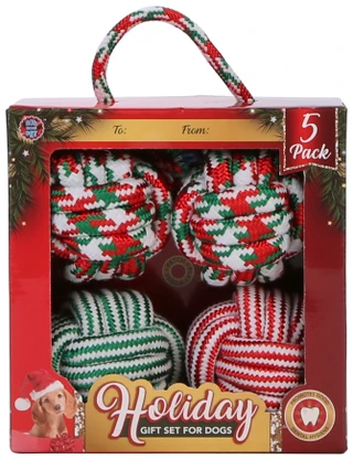 Thumbnail 1: Bow Wow Pet 5 Pk Christmas Toy Set for Dogs in Gift Box w/ Rope Handle 