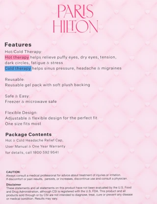 Thumbnail 2: Paris Hilton Hot & Cold Headache Relief Cap 