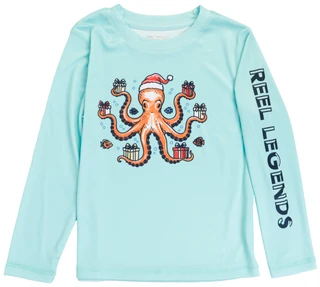 Thumbnail 1: REEL LEGENDS Boys Long Sleeve Christmas Octopus  Performance Shirt  