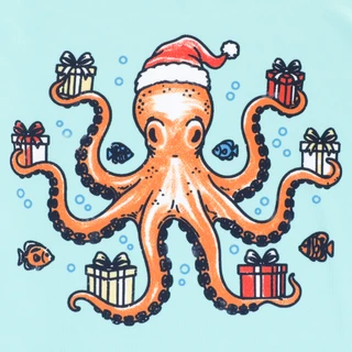 Thumbnail 2: REEL LEGENDS Boys Long Sleeve Christmas Octopus  Performance Shirt  