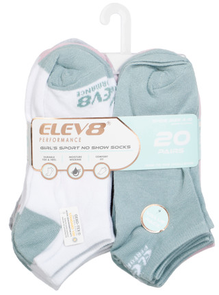 Thumbnail 1: Elev 8 Girls' 20-Pair Sport No Show Socks 