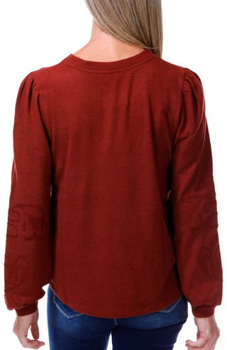 Thumbnail 2: Democracy Women's Long Embroidered Sleeve Crew Neck Sweater 