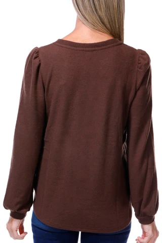 Thumbnail 2: Democracy Women's Long Sleeve Embroidered Sweetheart Neck Sweater 