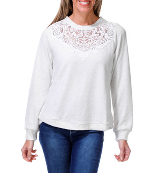 Thumbnail 1: Democracy Women's Long Sleeve Lace Scoop Neck Sweater 