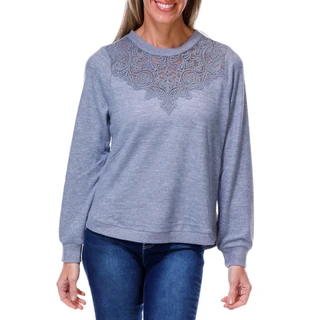 Thumbnail 1: Democracy Women's Long Sleeve Lace Scoop Neck Sweater 