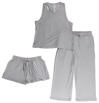 Thumbnail 1: Jockey 3 Pc Women's  Sleeveless Racer Tank Short Wide Leg Pant Set  