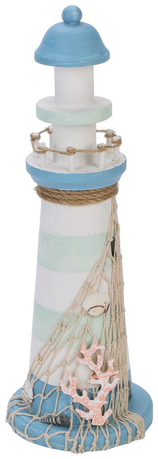 Thumbnail 1: Fancy That 14 In Blue Wooden Lighthouse with Netting Accent 