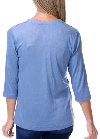 Thumbnail 2: Lands End Women's 3/4 Sleeve Ribbed Collared Henley 