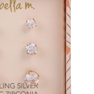 Thumbnail 2: ISABELLA M 3 Pc Sterling Silver CZ Stud Earring Trio  