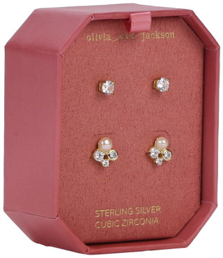 Thumbnail 1: Olivia and Jackson 2 Pc Sterling Silver Stud Earring Duo  