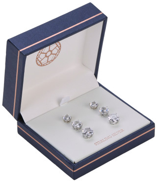 Thumbnail 1: Lumineux Designs 3 Pc Sterling Silver CZ Stud Earring Set  