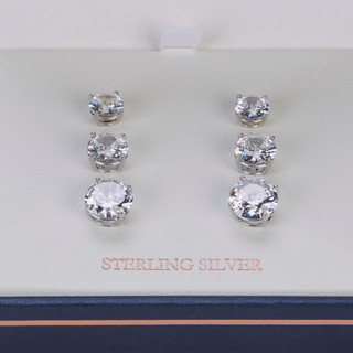 Thumbnail 2: Lumineux Designs 3 Pc Sterling Silver CZ Stud Earring Set  