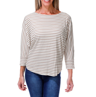 Thumbnail 1: BOBEAU Women's Petite 3/4 Sleeve Striped Dolman Top 