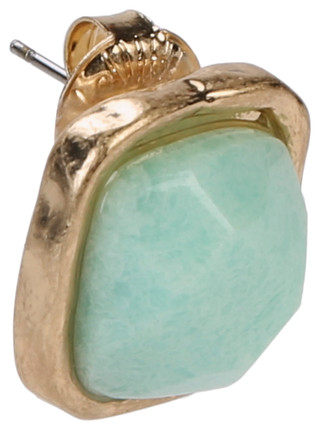 Thumbnail 2: ROBERT LEE MORRIS Gold Tone Aqua Stone Square Stud Earrings 