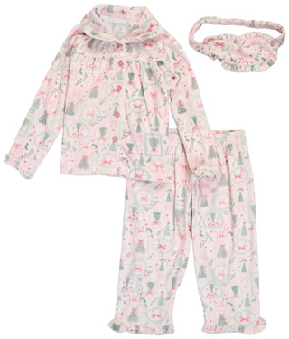 Thumbnail 1: Laura Ashley 3 Pc Toddler Girls Long Sleeve Pajama Set w/ Eye Mask  