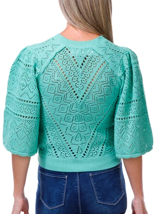 Thumbnail 2: Dear John Women's Pointelle Knit Puff Sleeve Sweater 