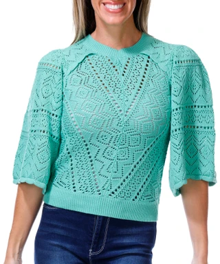Thumbnail 1: Dear John Women's Pointelle Knit Puff Sleeve Sweater 