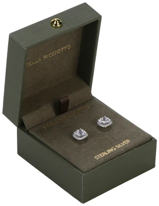 Thumbnail 1: Stella Picciotto Sterling Silver CZ Square Stud Earrings 