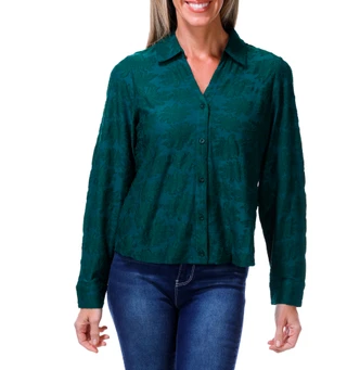 Thumbnail 1: Adrianna Papell Women's Long Sleeve Moss Crepe Button Down Top 