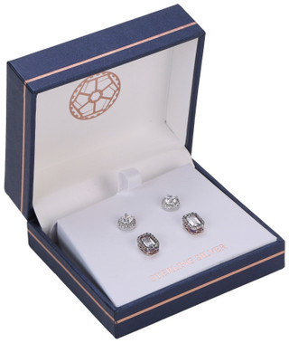 Thumbnail 1: Lumineux Designs 2 Pc Sterling Silver Stud Earring Set 