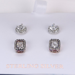 Thumbnail 2: Lumineux Designs 2 Pc Sterling Silver Stud Earring Set 
