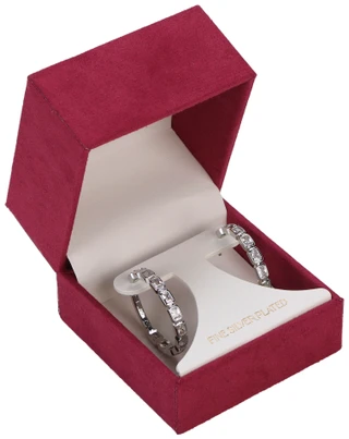 Thumbnail 1: Mia Sarine Sterling Silver CZ Huggie Hoop Earrings  