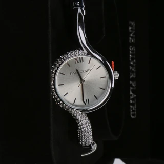 Thumbnail 2: Danecraft Women's Silver-Plated Crystal Oval Watch  