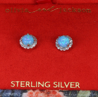 Thumbnail 2: Olivia and Jackson Sterling Silver Gem Halo Stud Earrings 