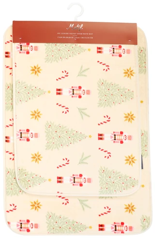 Thumbnail 1: Motif  2 Pc Christmas Nutcrackers Luxury Velvet Foam Bath Mat Set 
