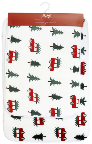 Thumbnail 1: Motif  2 Pc Christmas Truck Luxury Velvet Foam Bath Mat 